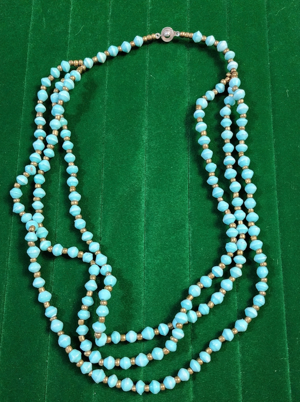 TENG YUE Multi Strand Turquoise Paper Bead Necklace Boho Artisan Vintage